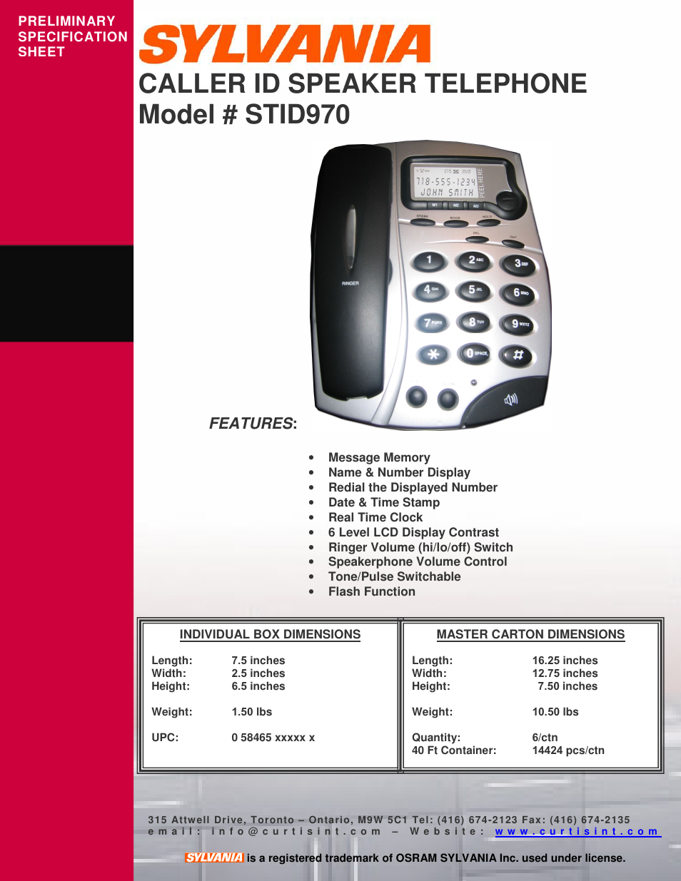 Sylvania STID970 User Manual | 1 page