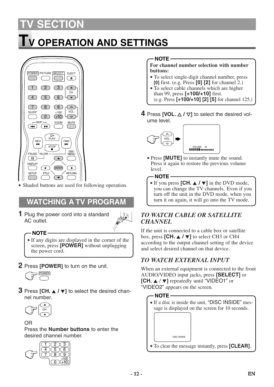 V operation and settings, Watching a tv program | Sylvania 6615LDF User Manual | Page 12 / 48