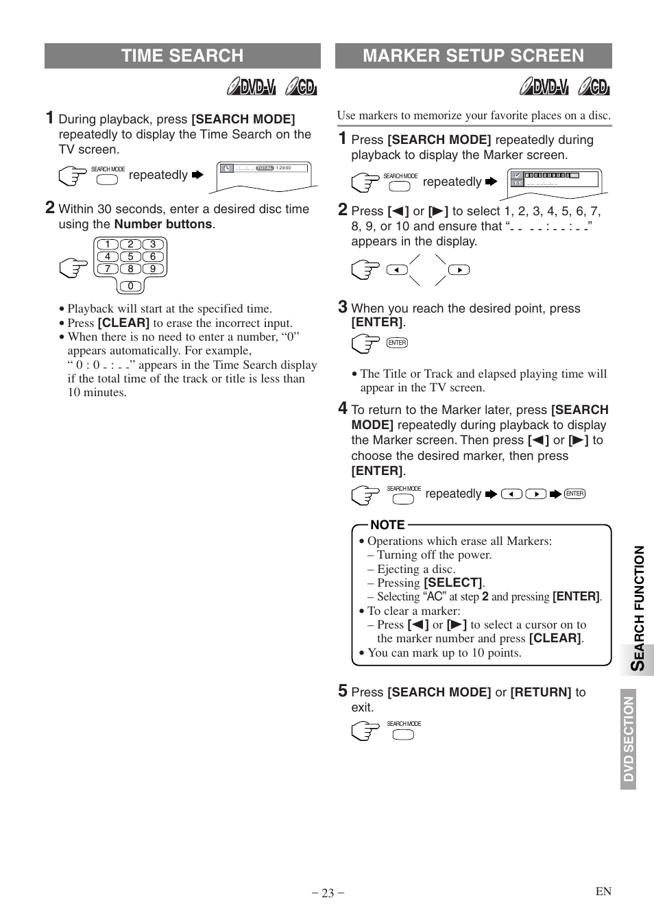 Time search marker setup screen | Sylvania 6615LDF User Manual | Page 23 / 48