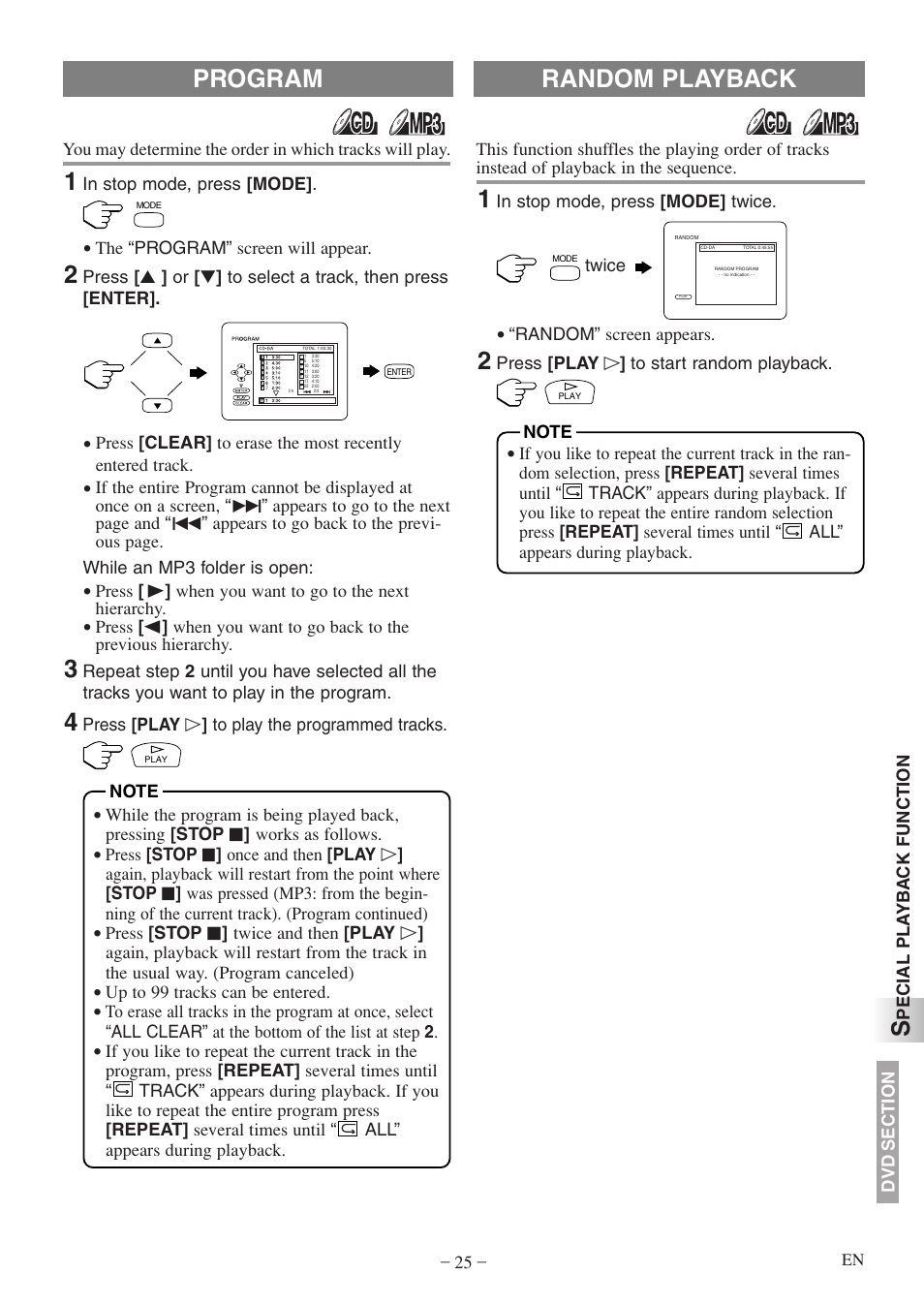 Program, Random playback | Sylvania 6615LDF User Manual | Page 25 / 48