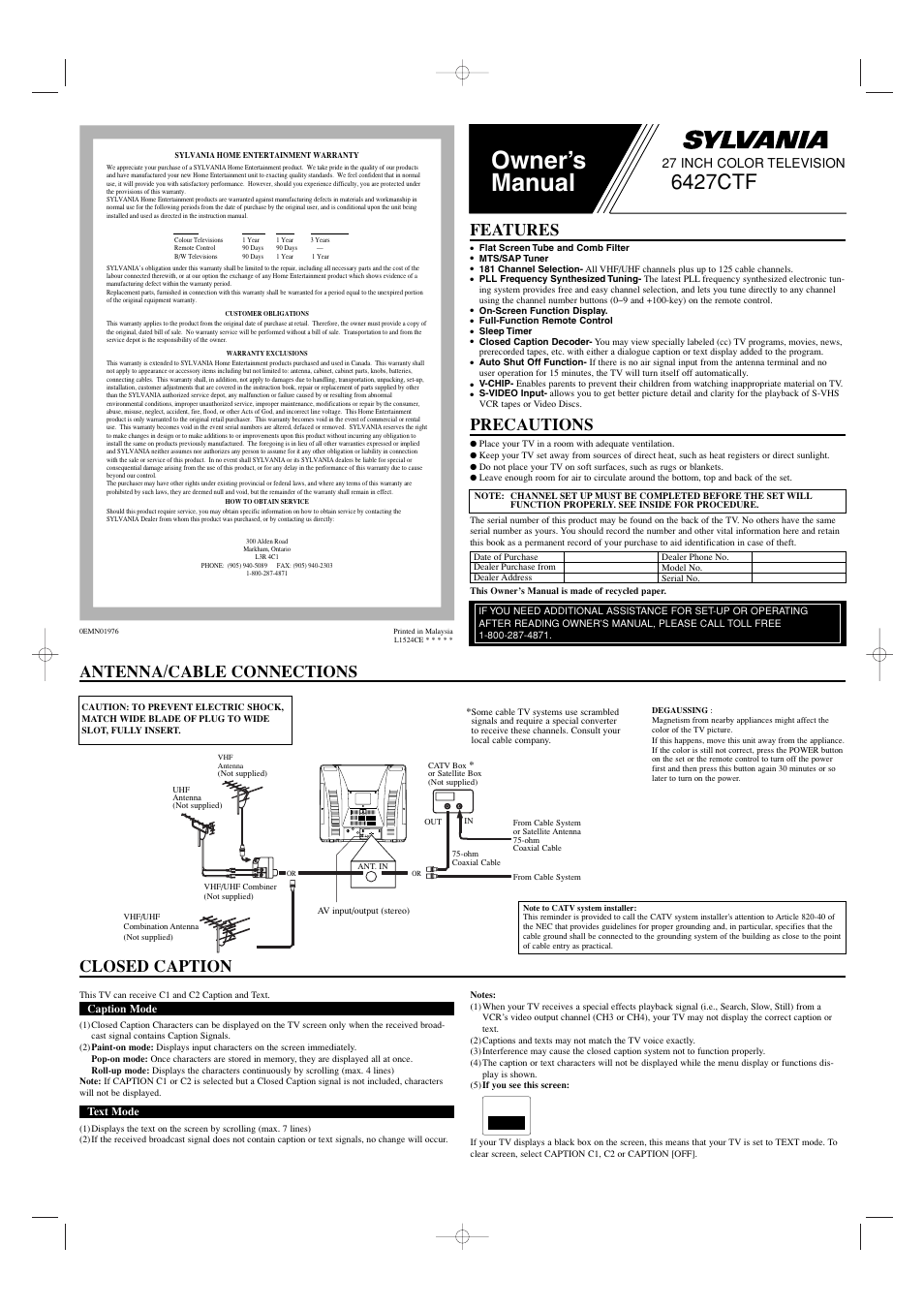 Sylvania 6427CTF User Manual | 4 pages