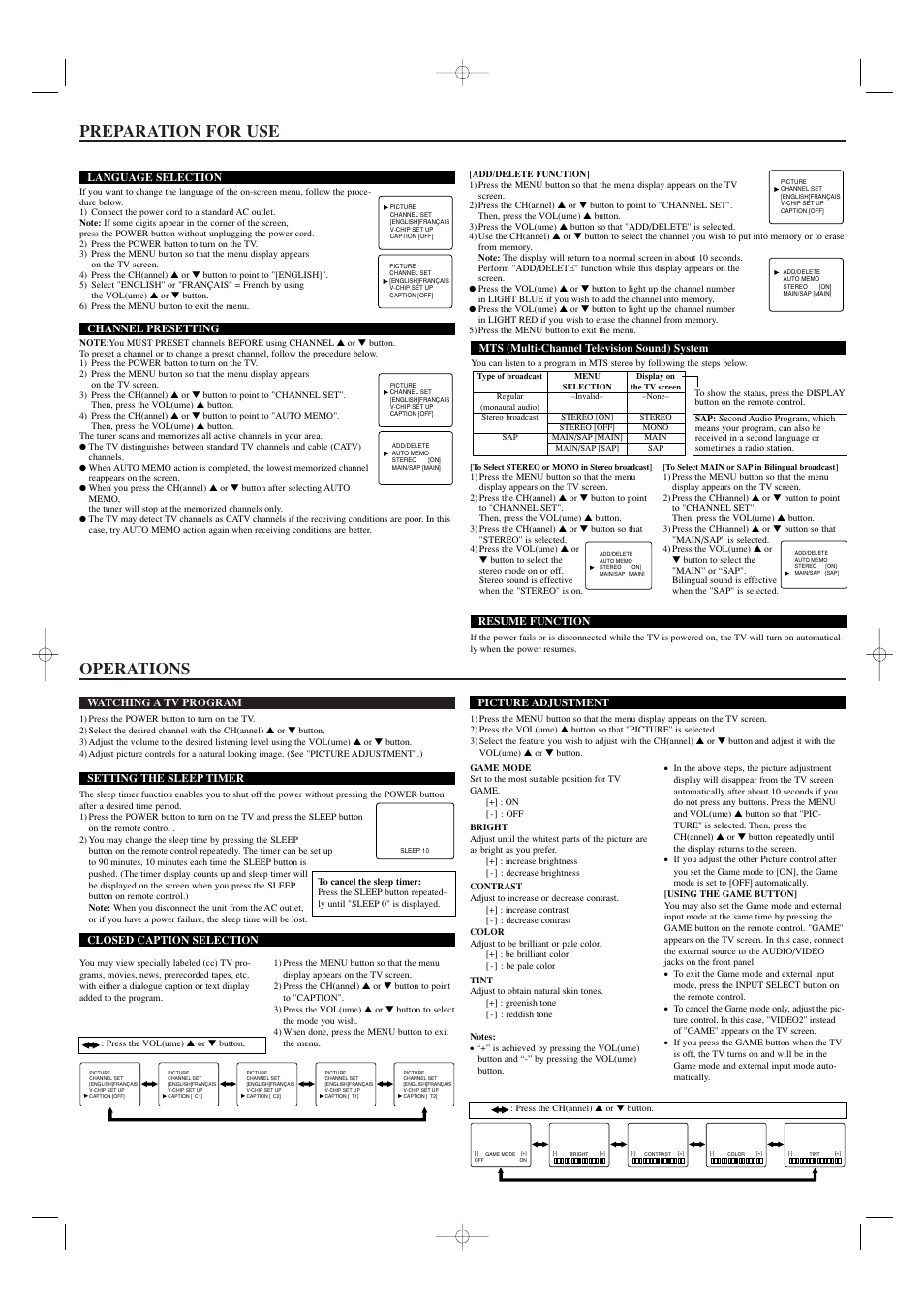 Preparation for use operations | Sylvania 6427CTF User Manual | Page 3 / 4