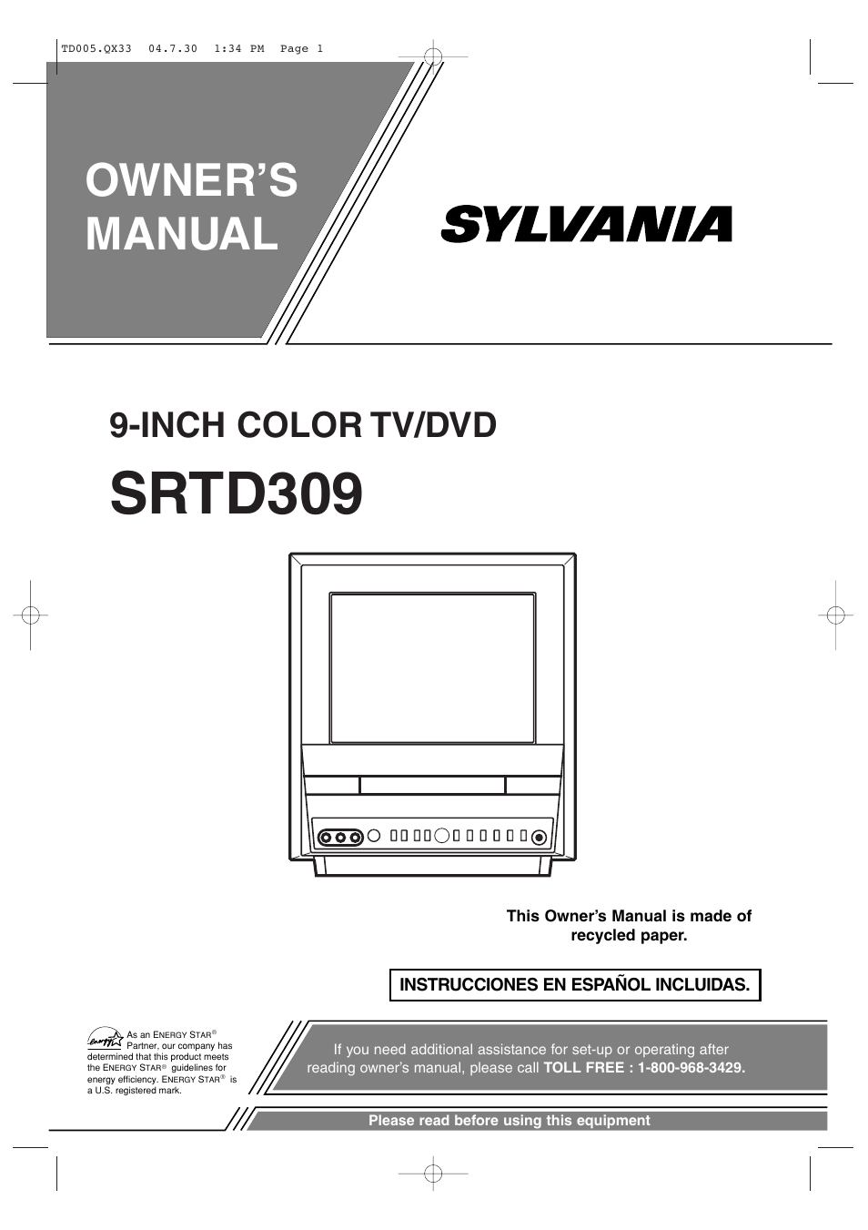 Sylvania SRTD309 User Manual | 40 pages