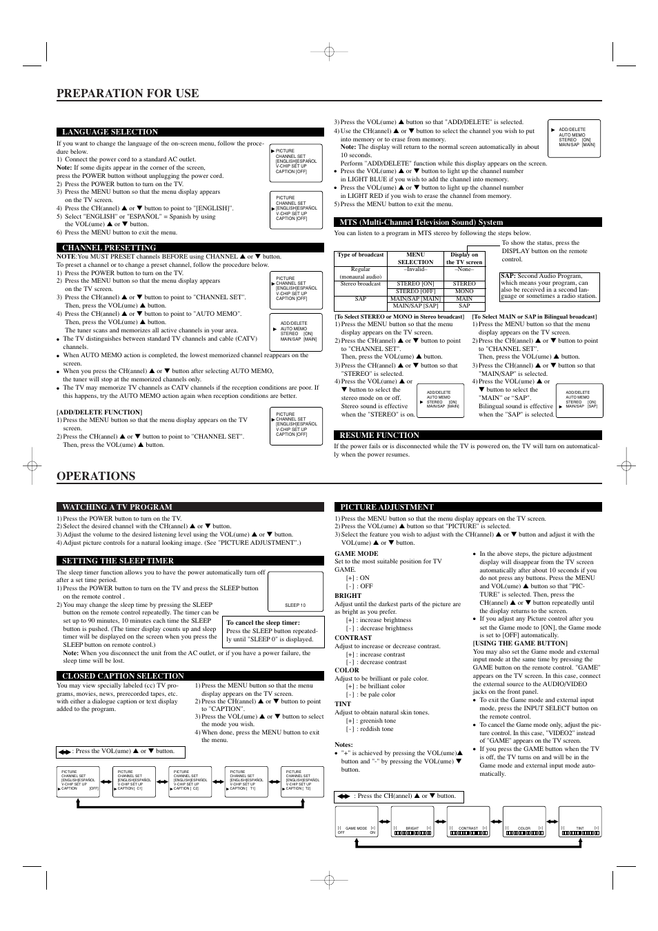 Preparation for use operations | Sylvania SRT2220F User Manual | Page 3 / 8