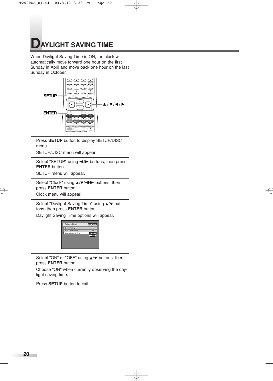 Aylight saving time | Sylvania SREC427 User Manual | Page 20 / 88