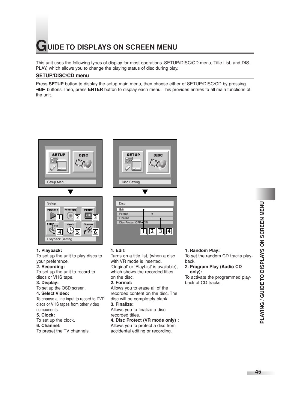 Uide to displays on screen menu | Sylvania SREC427 User Manual | Page 45 / 88