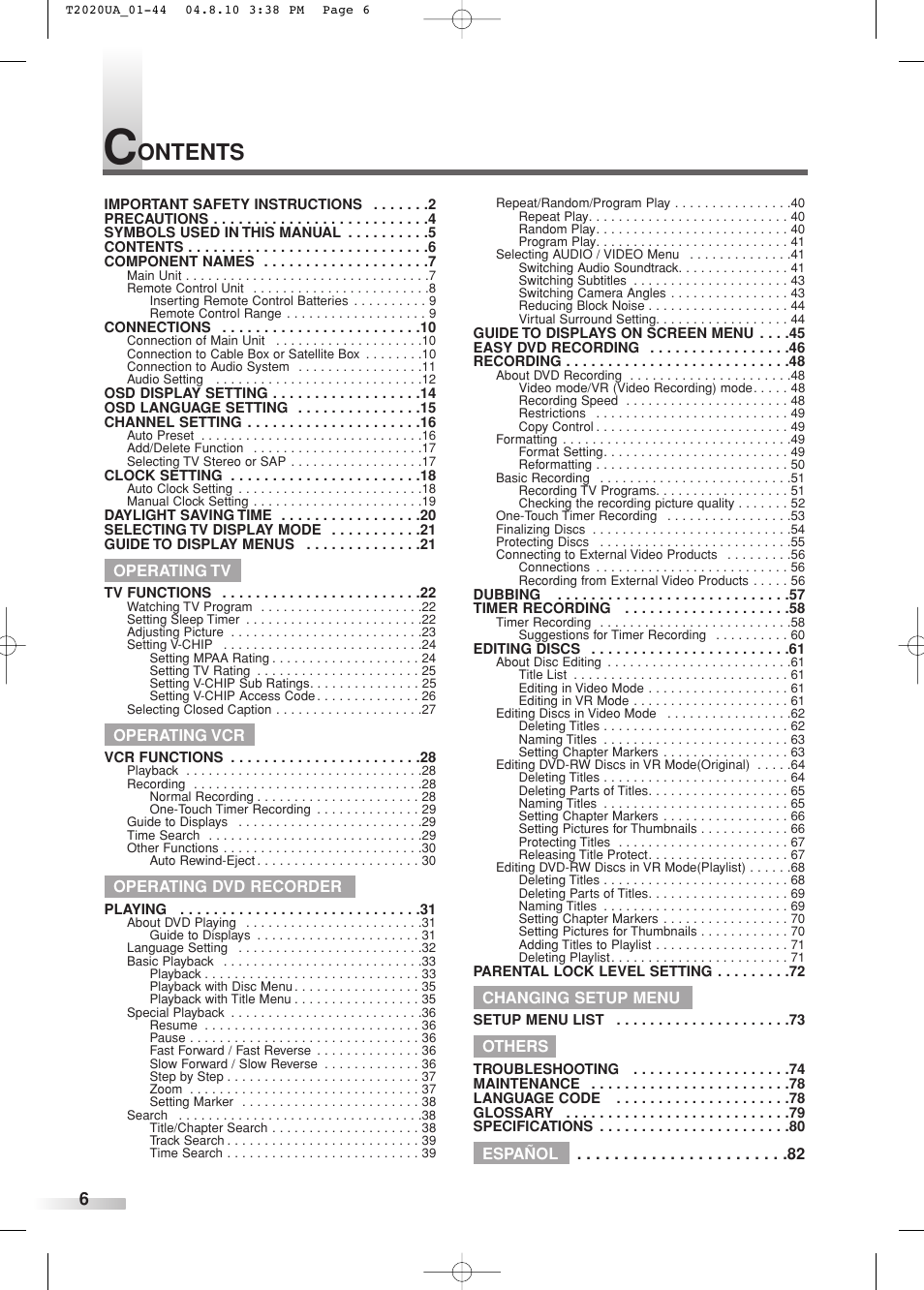 Ontents | Sylvania SREC427 User Manual | Page 6 / 88