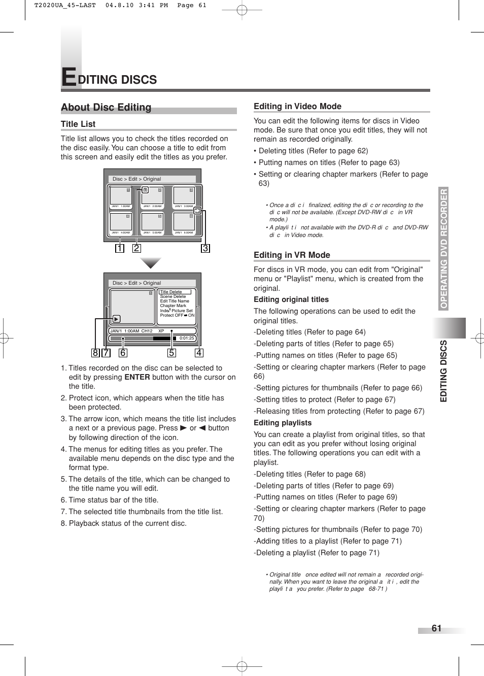 Diting discs, About disc editing | Sylvania SREC427 User Manual | Page 61 / 88