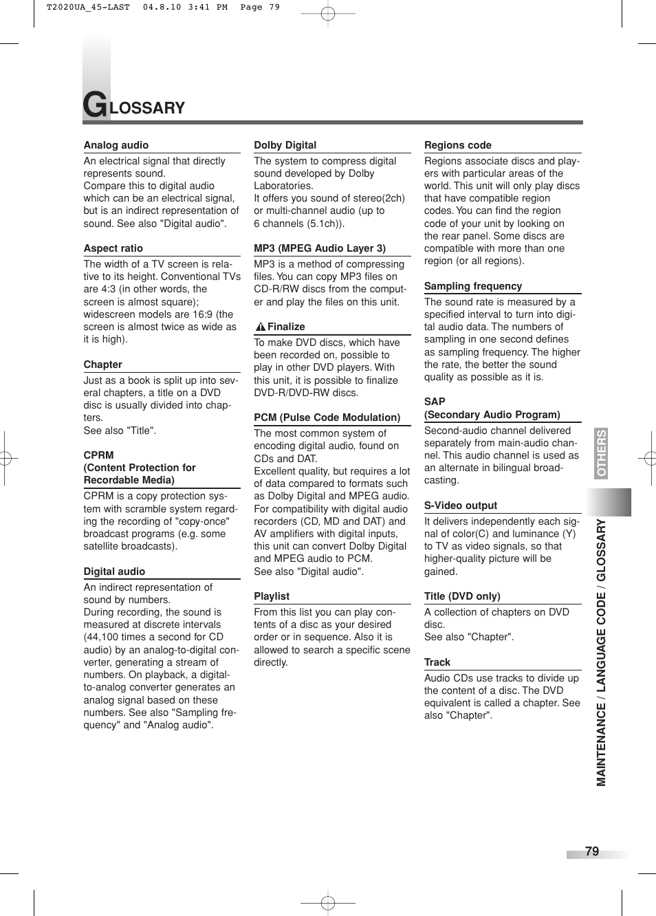 Lossary | Sylvania SREC427 User Manual | Page 79 / 88