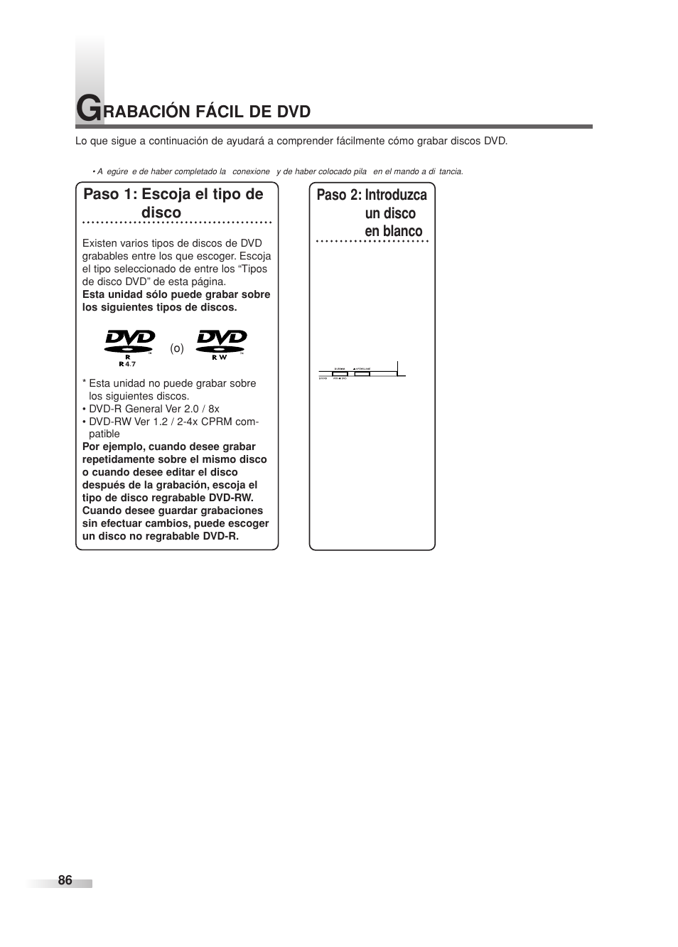 Rabación fácil de dvd | Sylvania SREC427 User Manual | Page 86 / 88