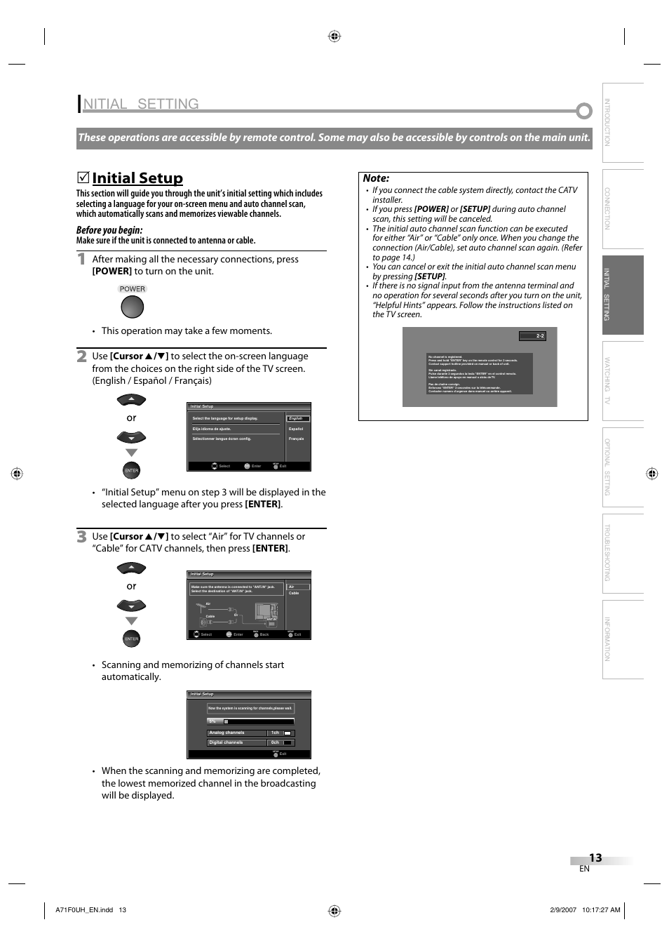 Nitial setting, Initial setup, Before you begin | Sylvania lc320ss8 User Manual | Page 13 / 40
