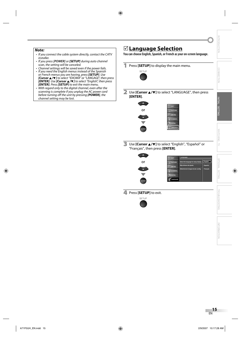 Language selection | Sylvania lc320ss8 User Manual | Page 15 / 40