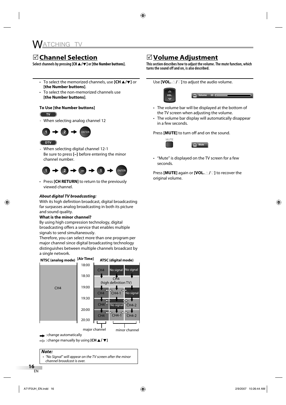 Atching tv, Channel selection, Volume adjustment | Sylvania lc320ss8 User Manual | Page 16 / 40