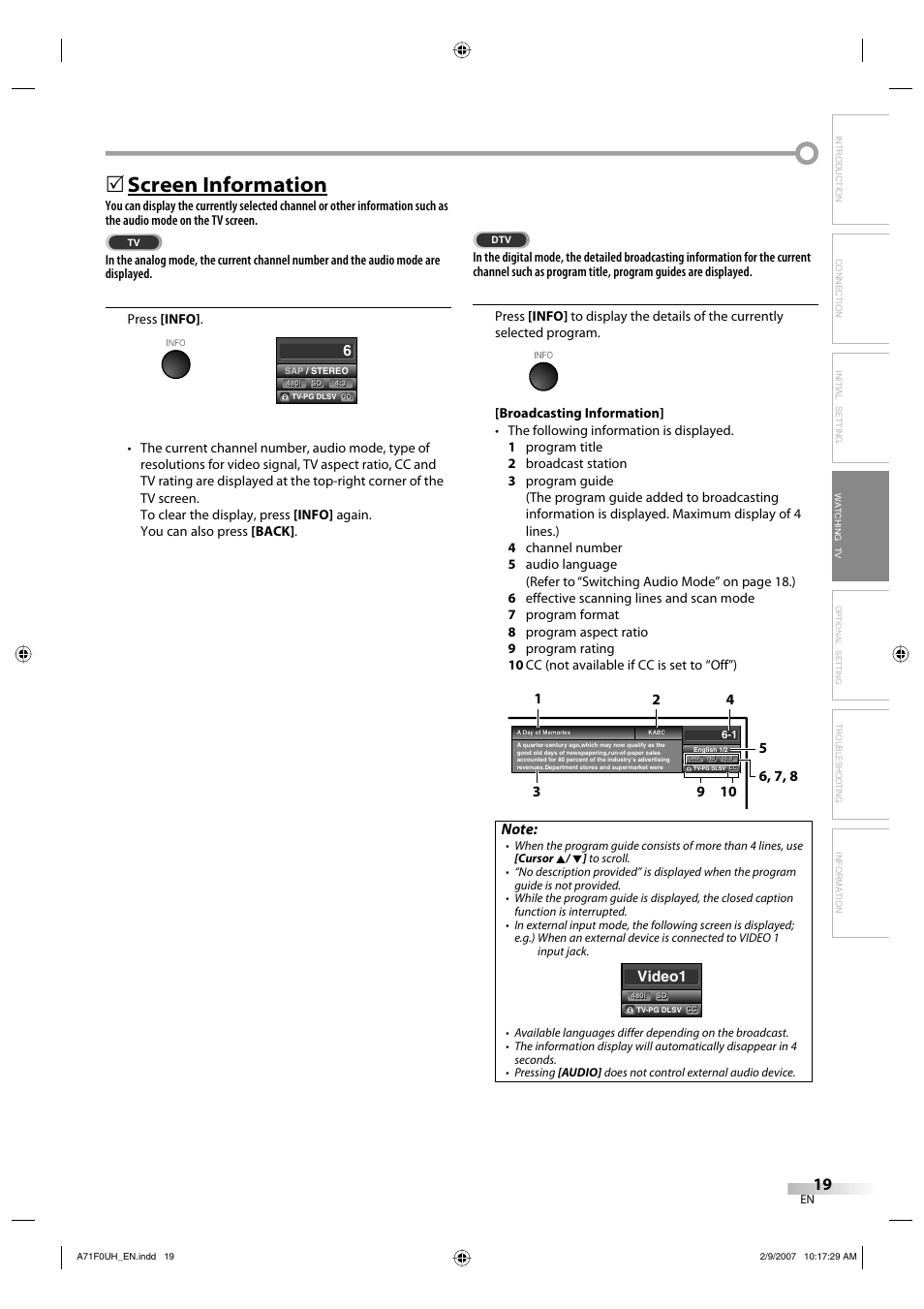 Screen information | Sylvania lc320ss8 User Manual | Page 19 / 40