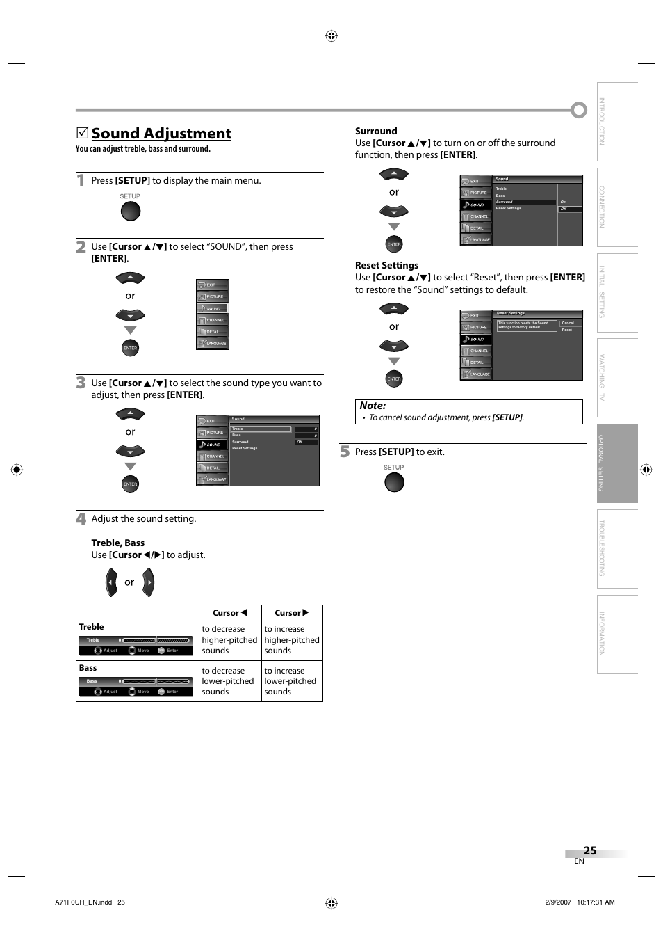 Sound adjustment | Sylvania lc320ss8 User Manual | Page 25 / 40