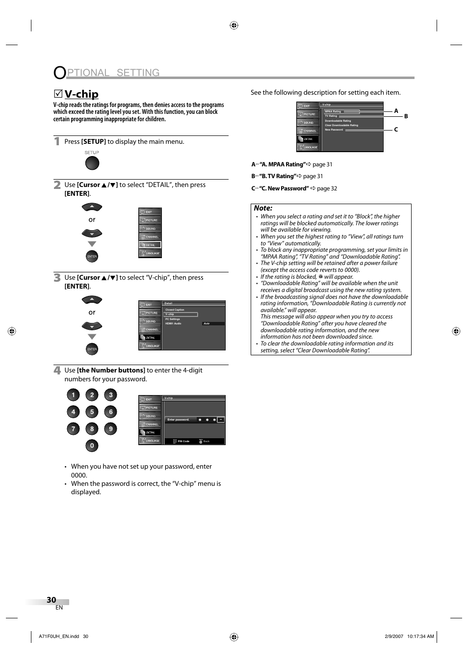 Ptional setting, V-chip | Sylvania lc320ss8 User Manual | Page 30 / 40