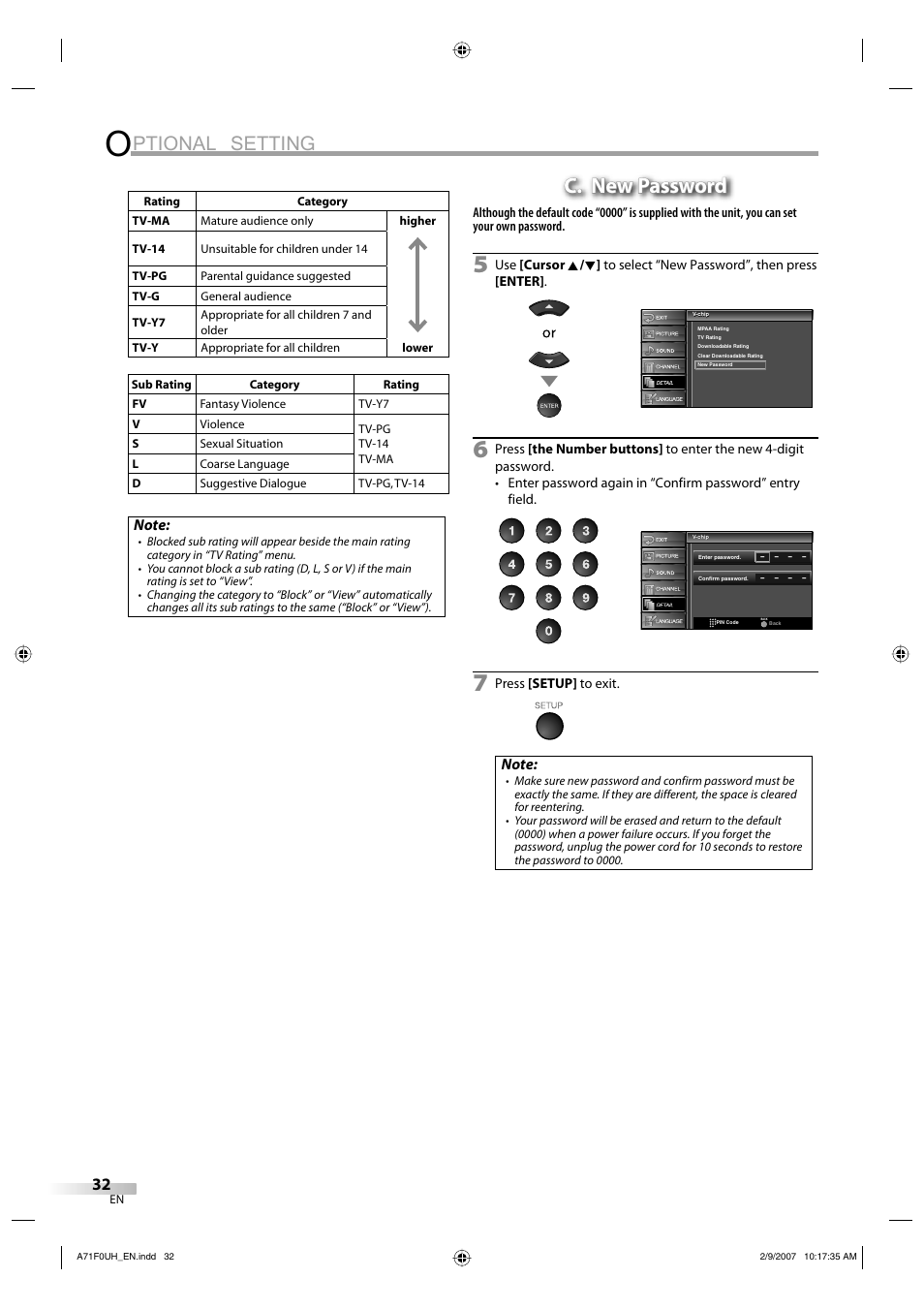 Ptional setting, C. new password | Sylvania lc320ss8 User Manual | Page 32 / 40