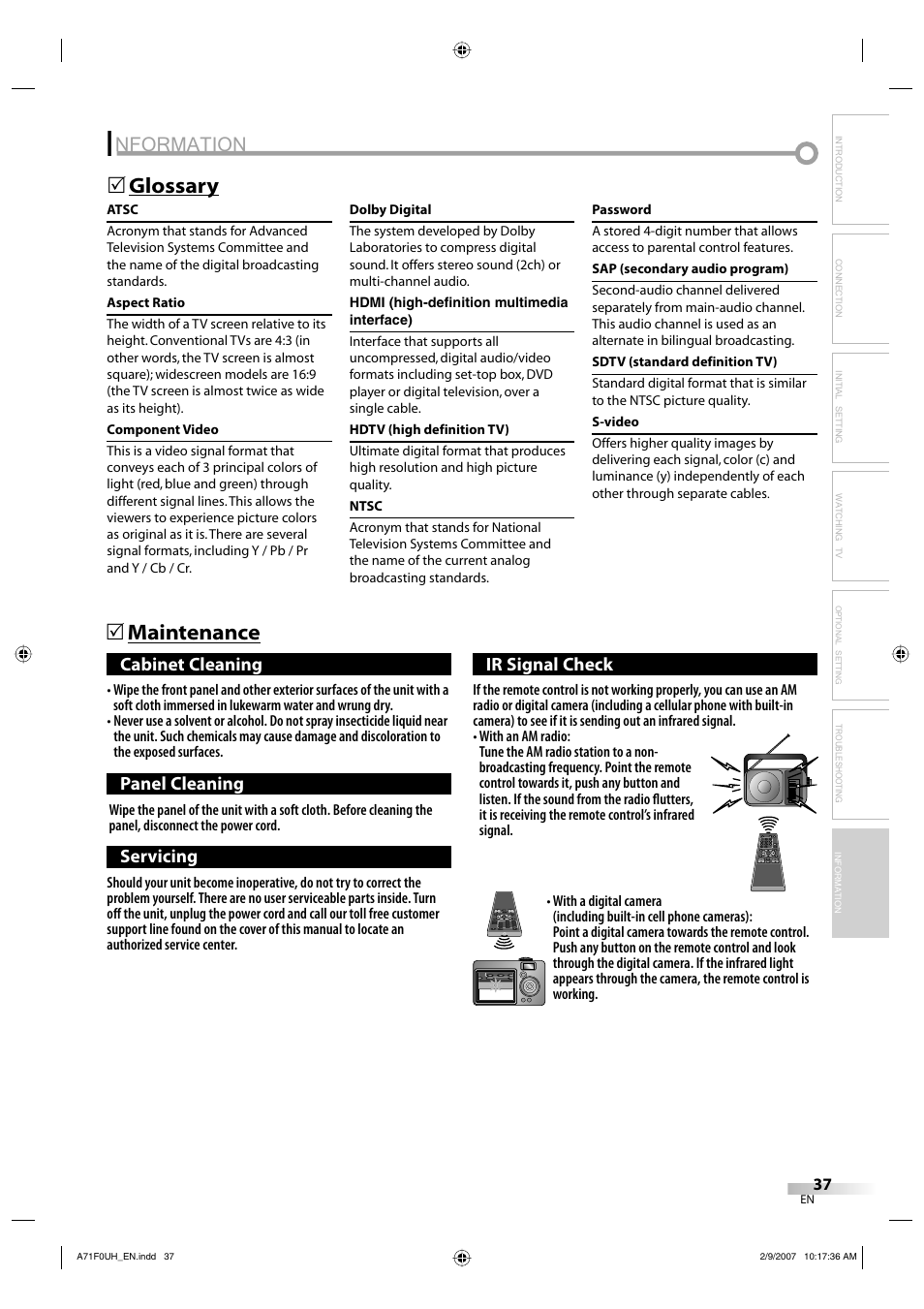 Nformation, Maintenance 5, Glossary 5 | Sylvania lc320ss8 User Manual | Page 37 / 40