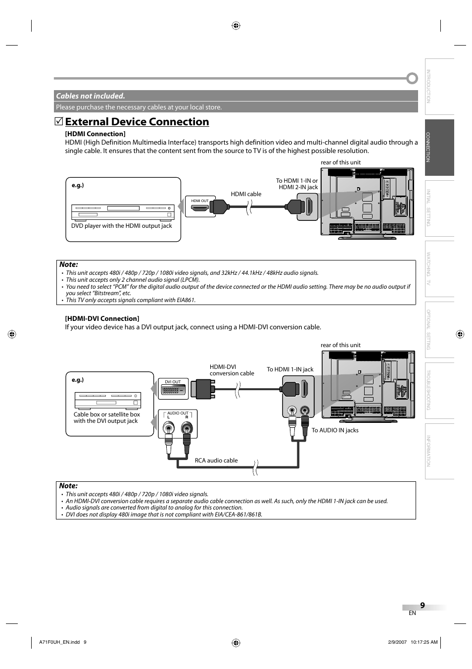 External device connection | Sylvania lc320ss8 User Manual | Page 9 / 40