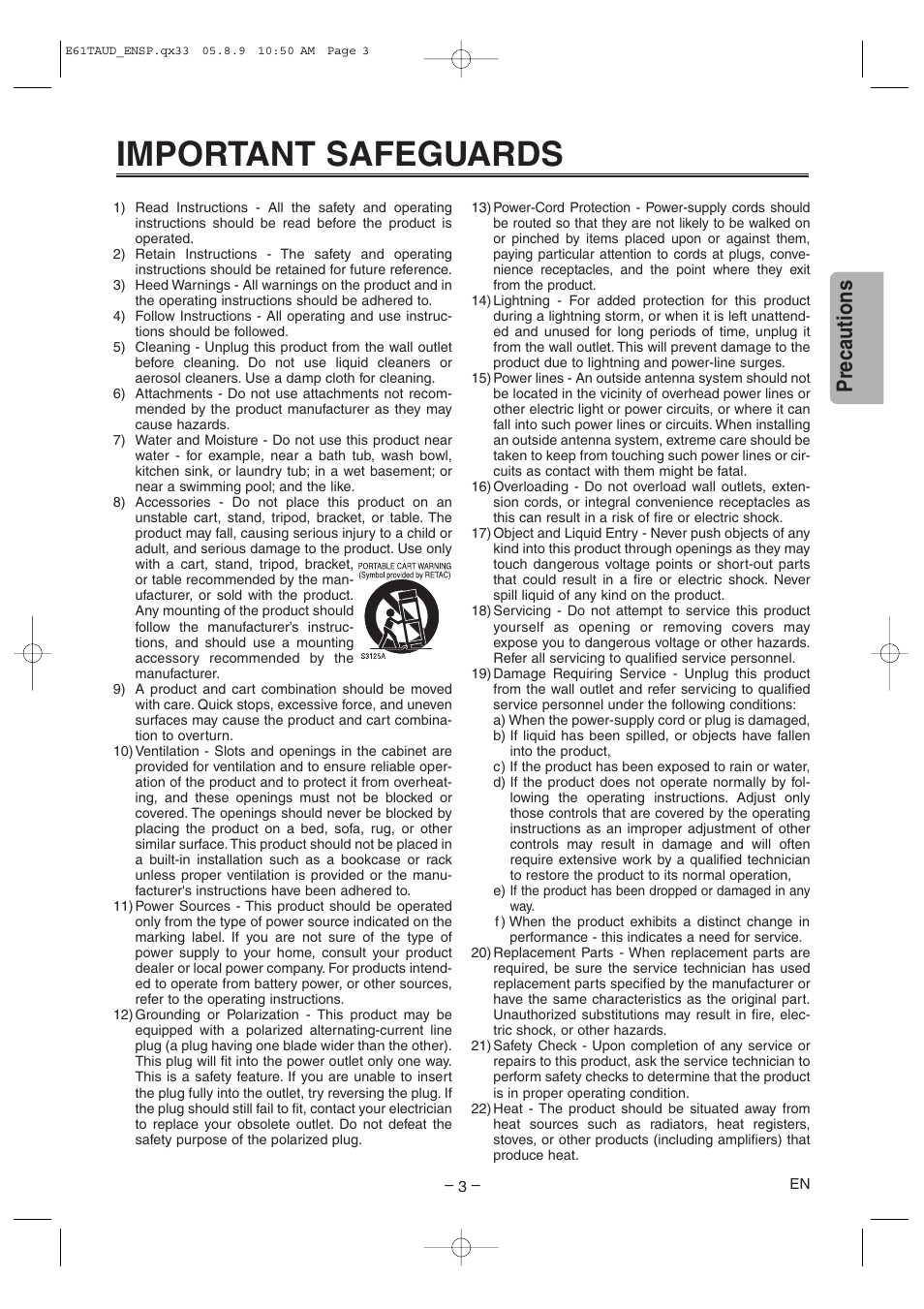 Important safeguards, Precautions | Sylvania HT6051FB User Manual | Page 3 / 28