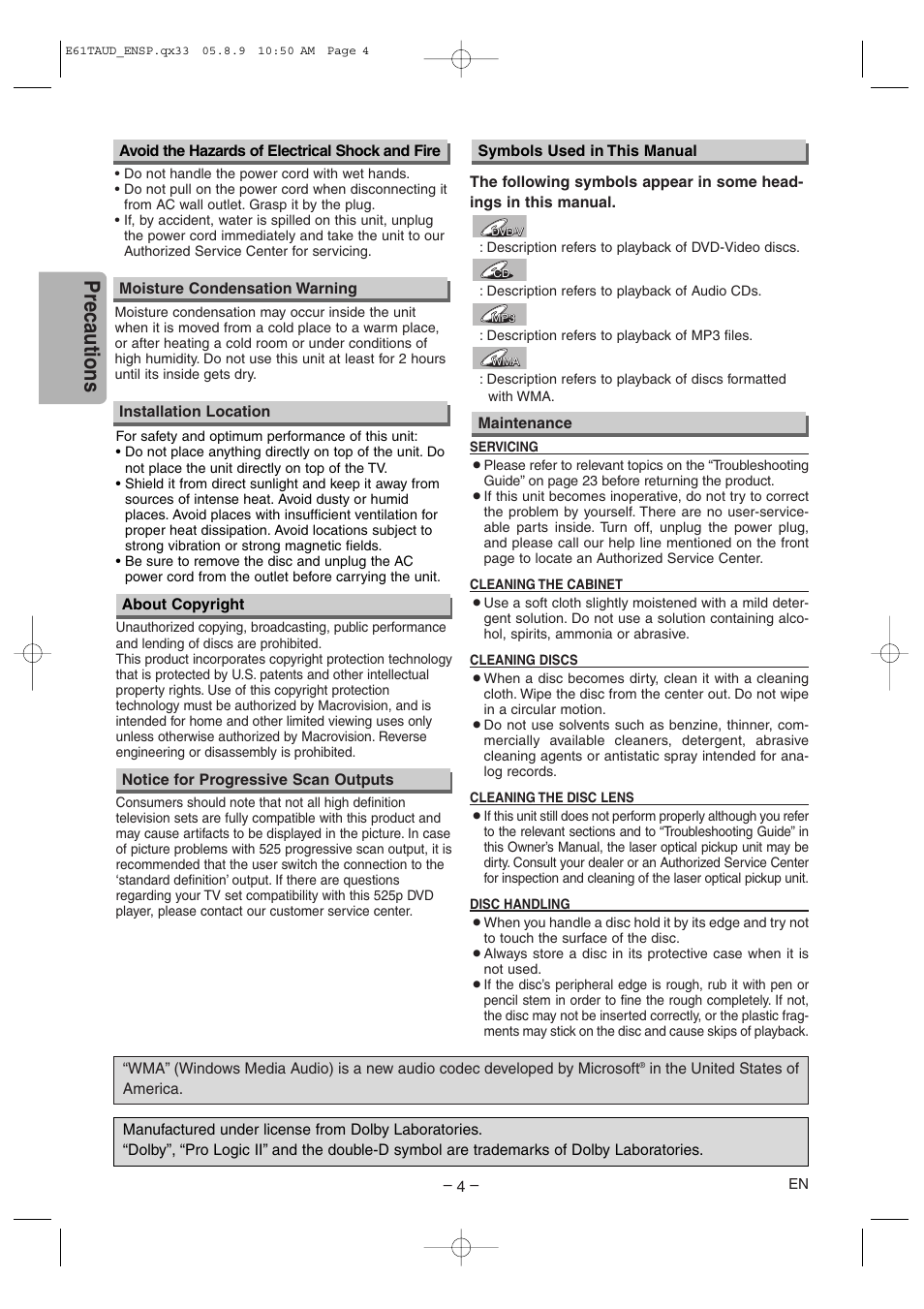 Precautions | Sylvania HT6051FB User Manual | Page 4 / 28