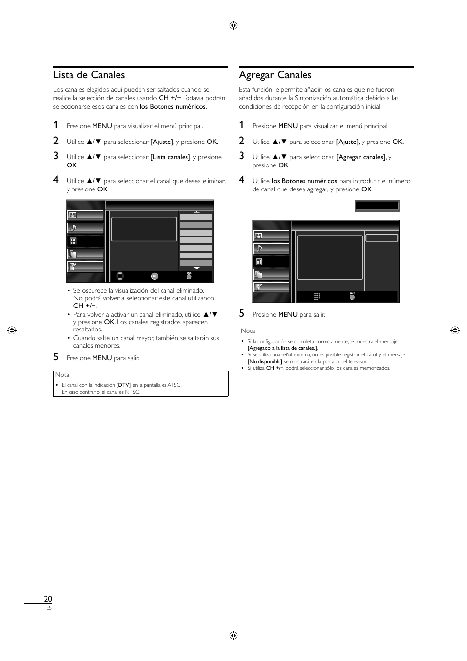 Lista de canales, Agregar canales | Sylvania A01PDUH User Manual | Page 102 / 120