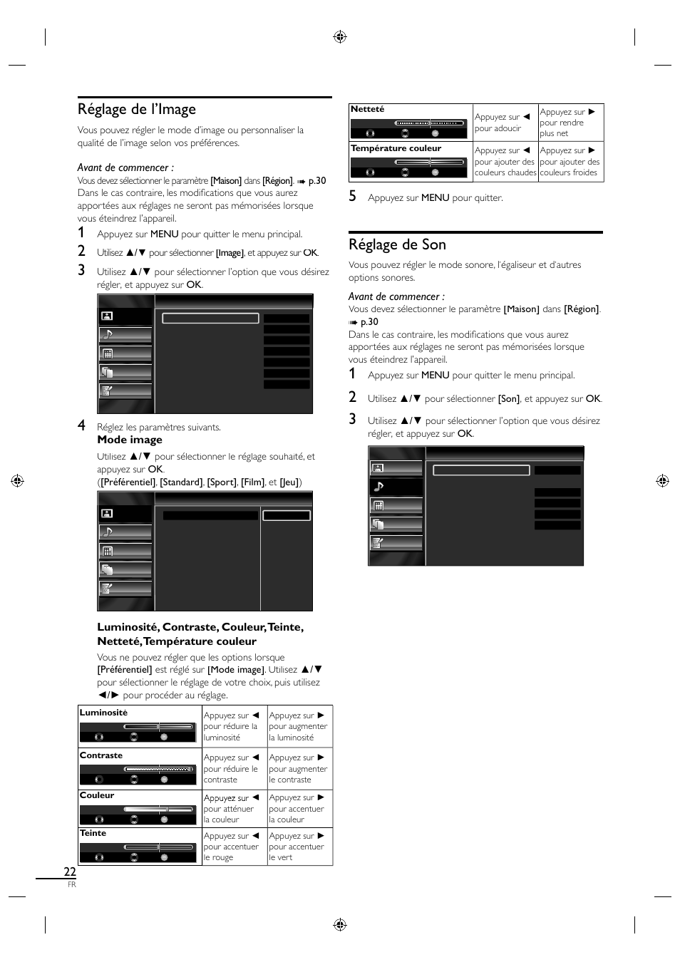 Réglage de l’image, Réglage de son, Avant de commencer | Mode image | Sylvania A01PDUH User Manual | Page 67 / 120