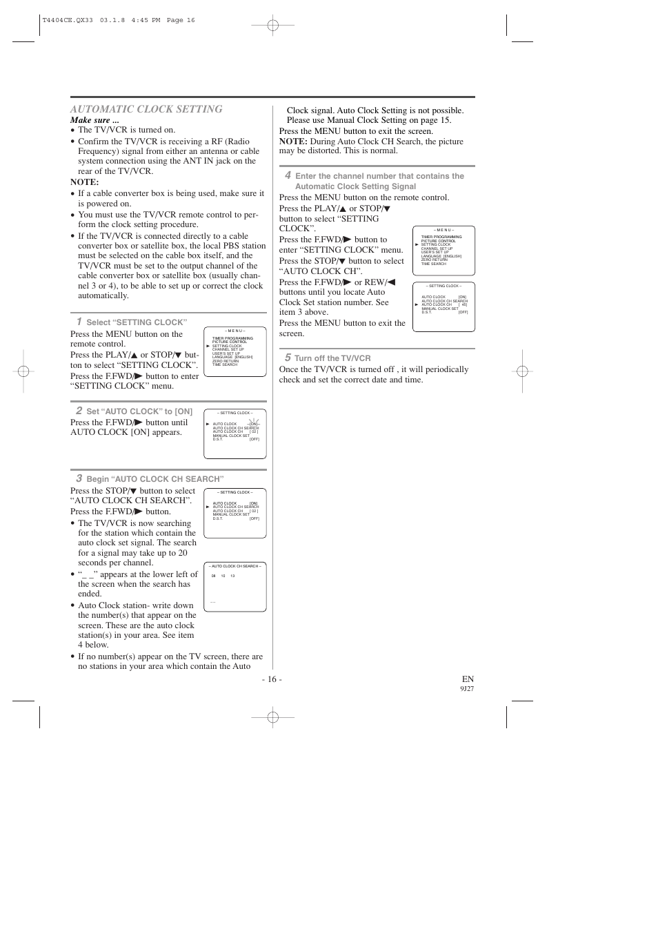 Automatic clock setting | Sylvania C6309CD User Manual | Page 16 / 30