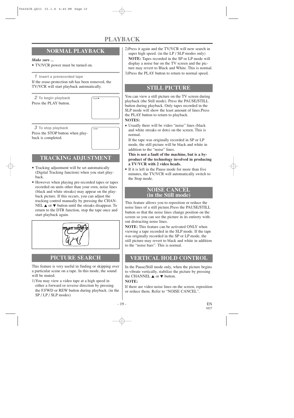 Playback, Normal playback, Tracking adjustment | Picture search, Still picture | Sylvania C6309CD User Manual | Page 19 / 30