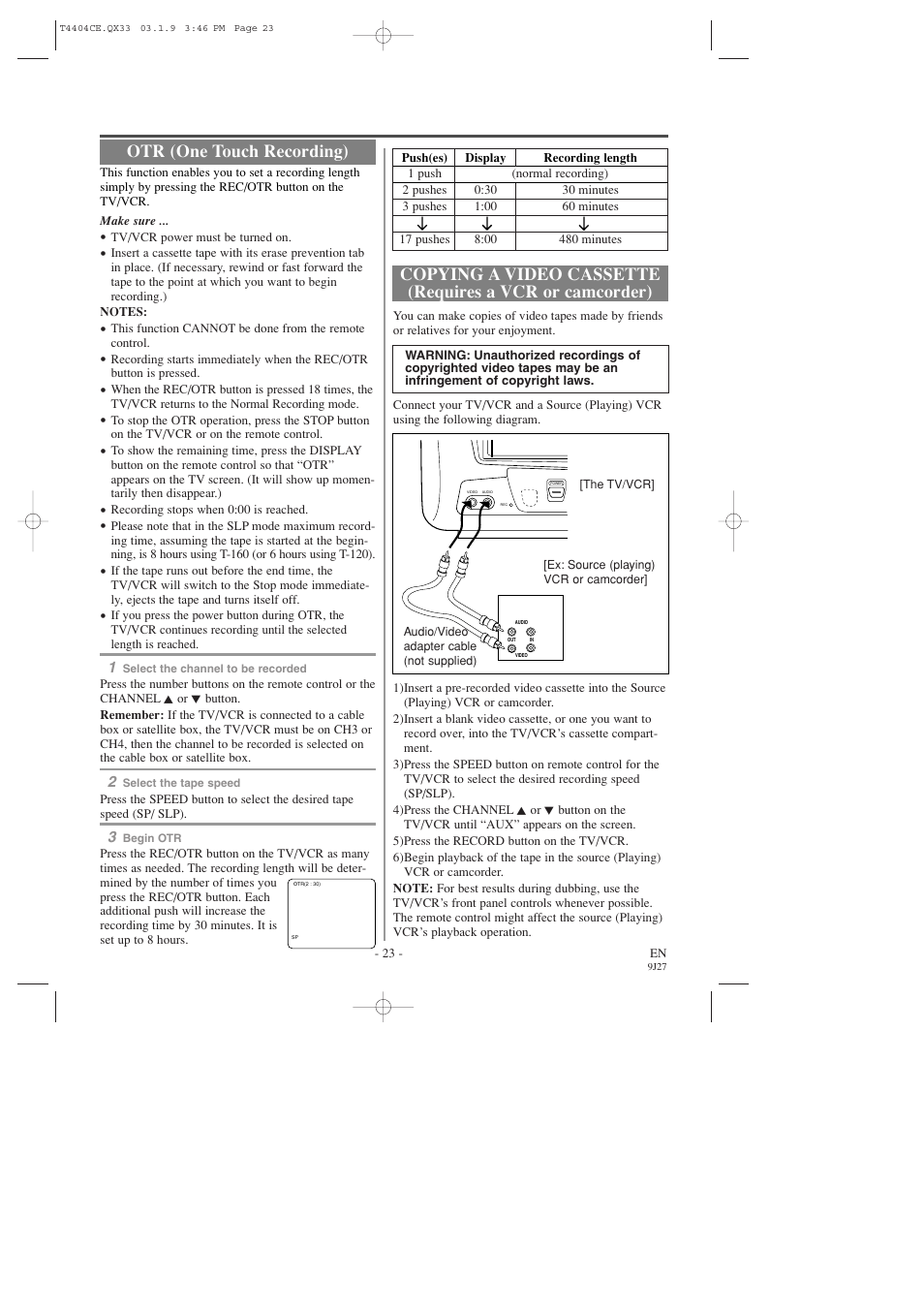 Otr (one touch recording) | Sylvania C6309CD User Manual | Page 23 / 30