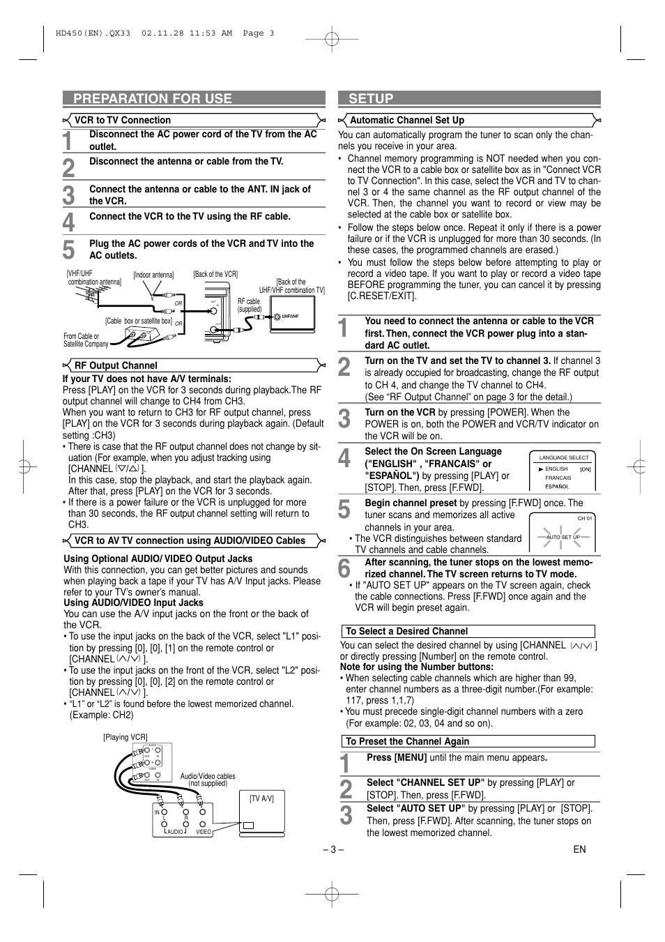 Setup, Preparation for use | Sylvania C6260VD User Manual | Page 3 / 9