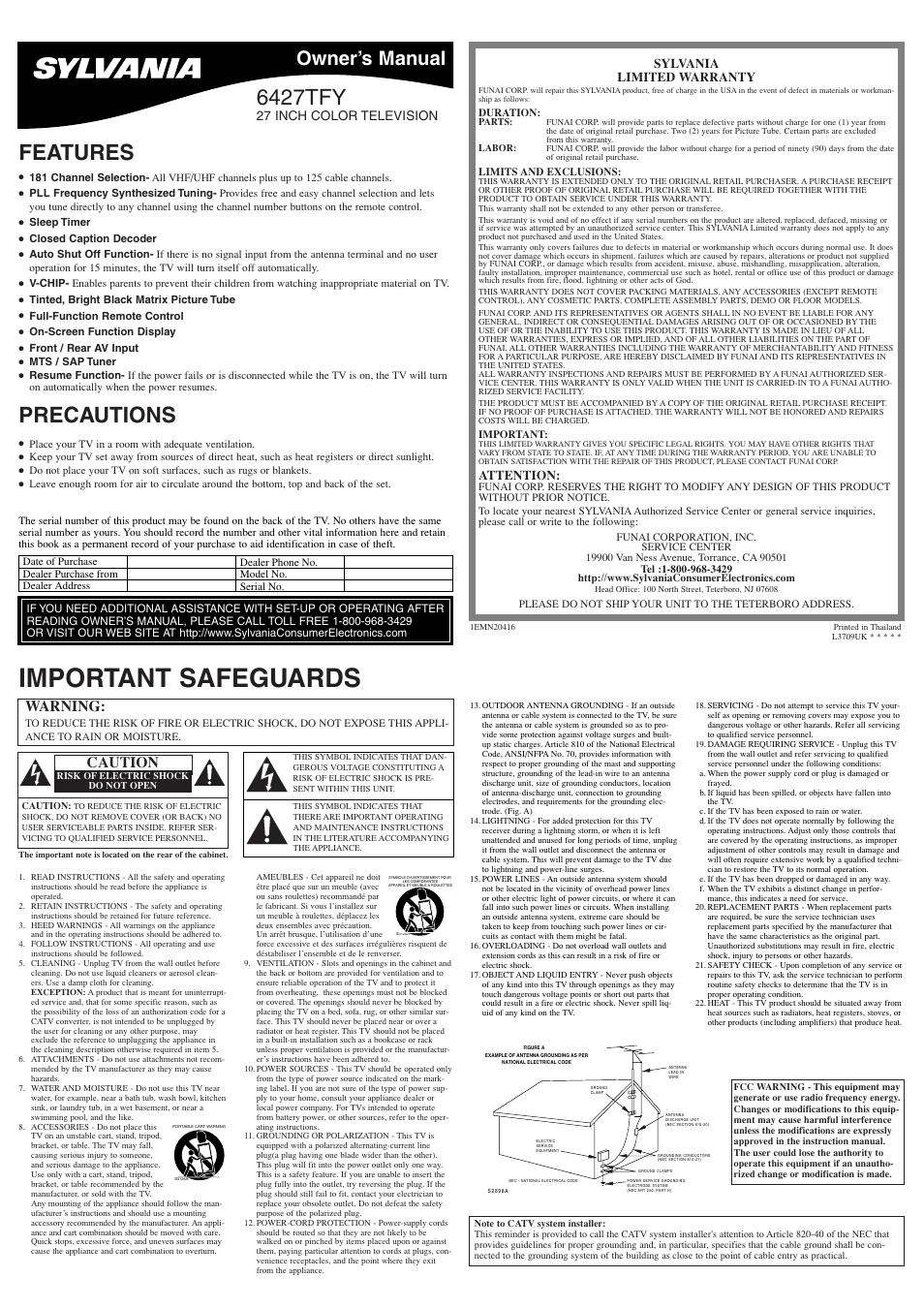 Sylvania 6427TFY User Manual | 8 pages
