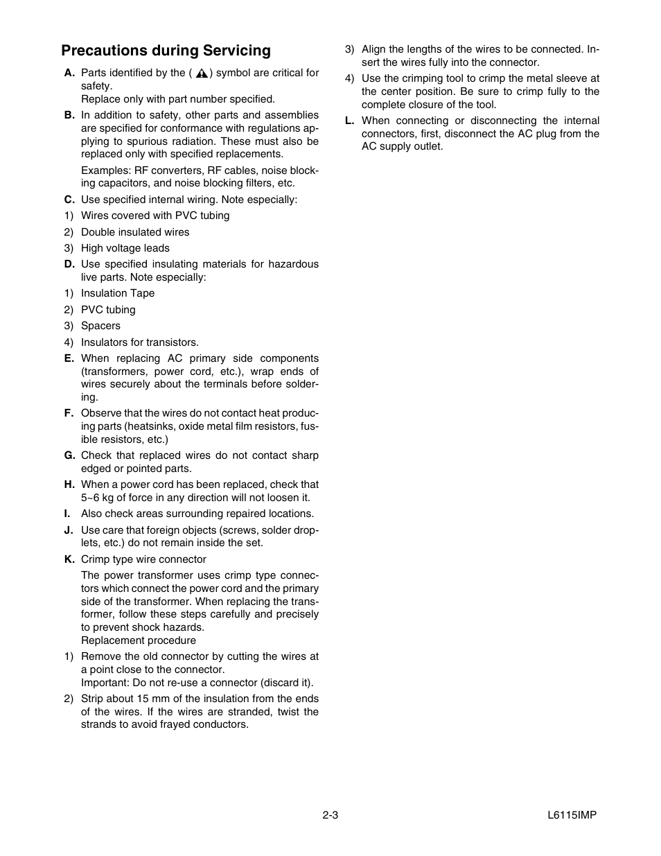 Precautions during servicing | Sylvania SRT2232X User Manual | Page 6 / 56