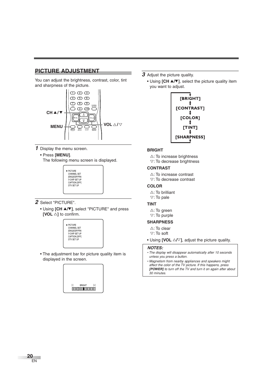 Picture adjustment | Sylvania SSGF4276 User Manual | Page 20 / 76