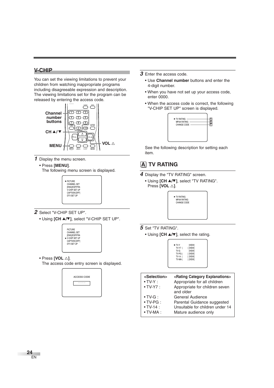 V-chip, A tv rating | Sylvania SSGF4276 User Manual | Page 24 / 76