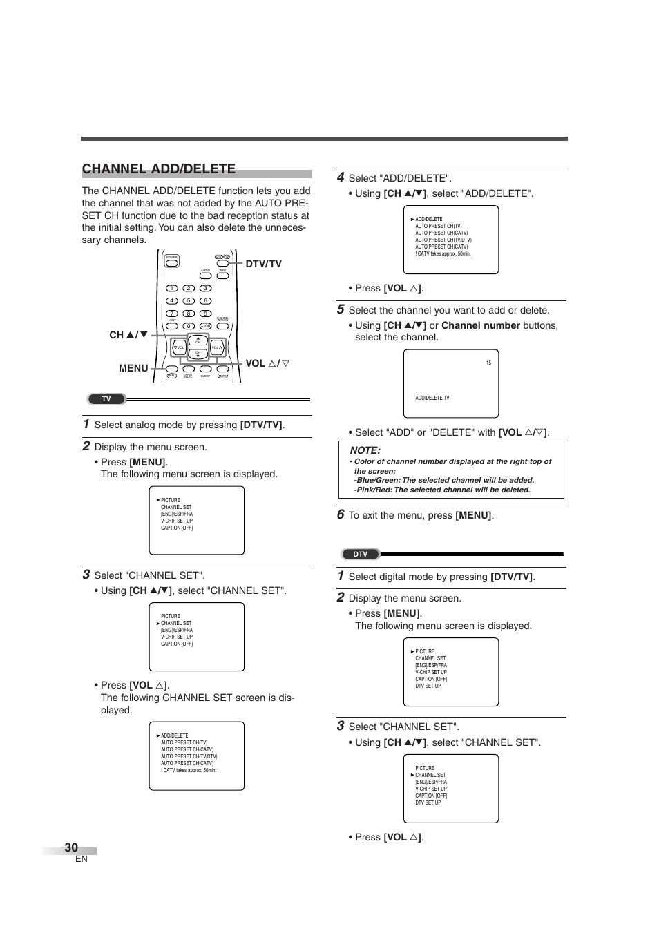 Channel add/delete | Sylvania SSGF4276 User Manual | Page 30 / 76