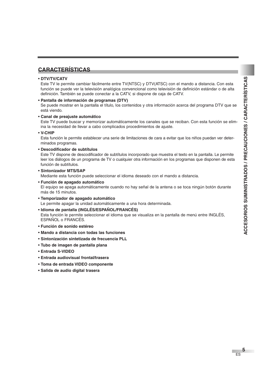 Características | Sylvania SSGF4276 User Manual | Page 43 / 76