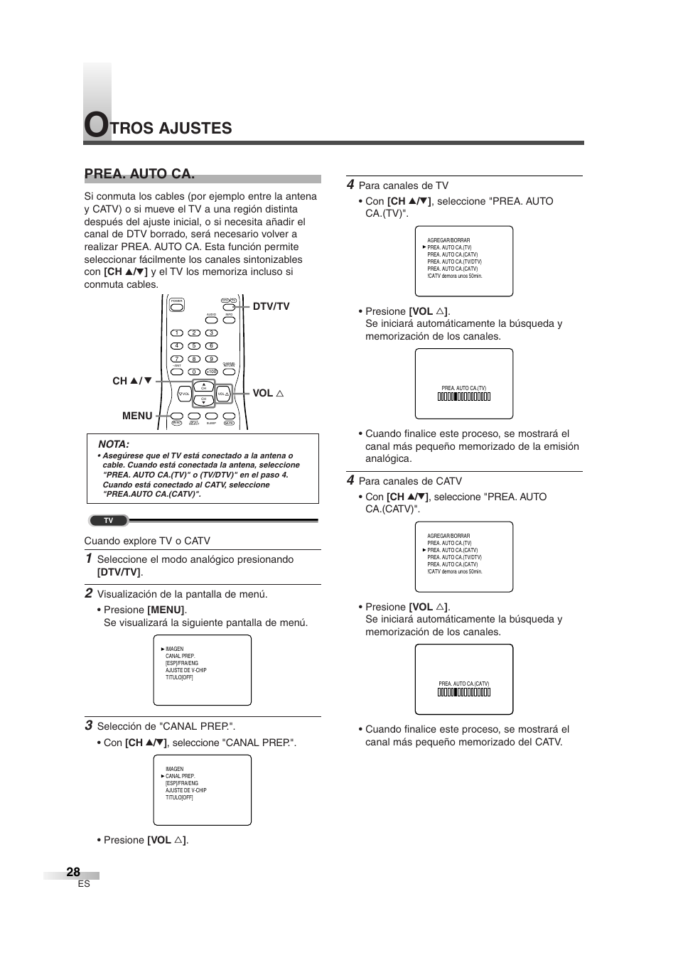 Tros ajustes, Prea. auto ca | Sylvania SSGF4276 User Manual | Page 66 / 76