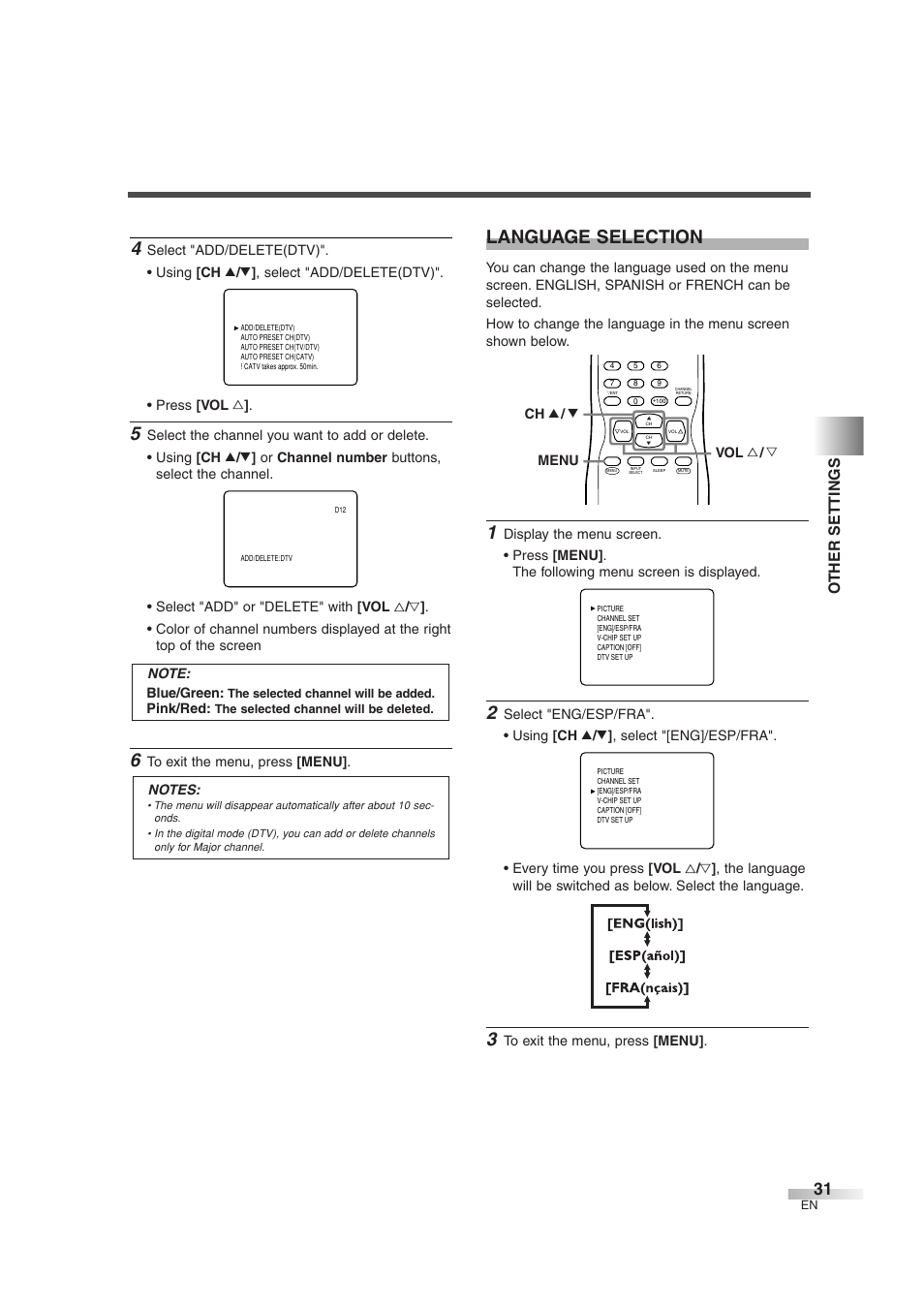 Language selection, Other settings | Sylvania 6427GFG User Manual | Page 31 / 76