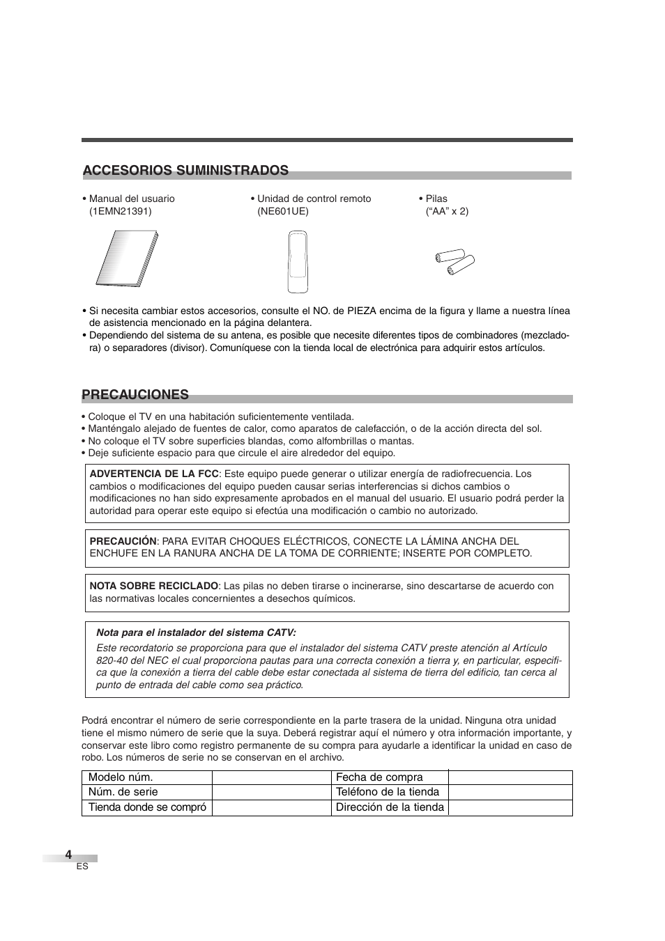 Precauciones, Accesorios suministrados | Sylvania 6427GFG User Manual | Page 42 / 76