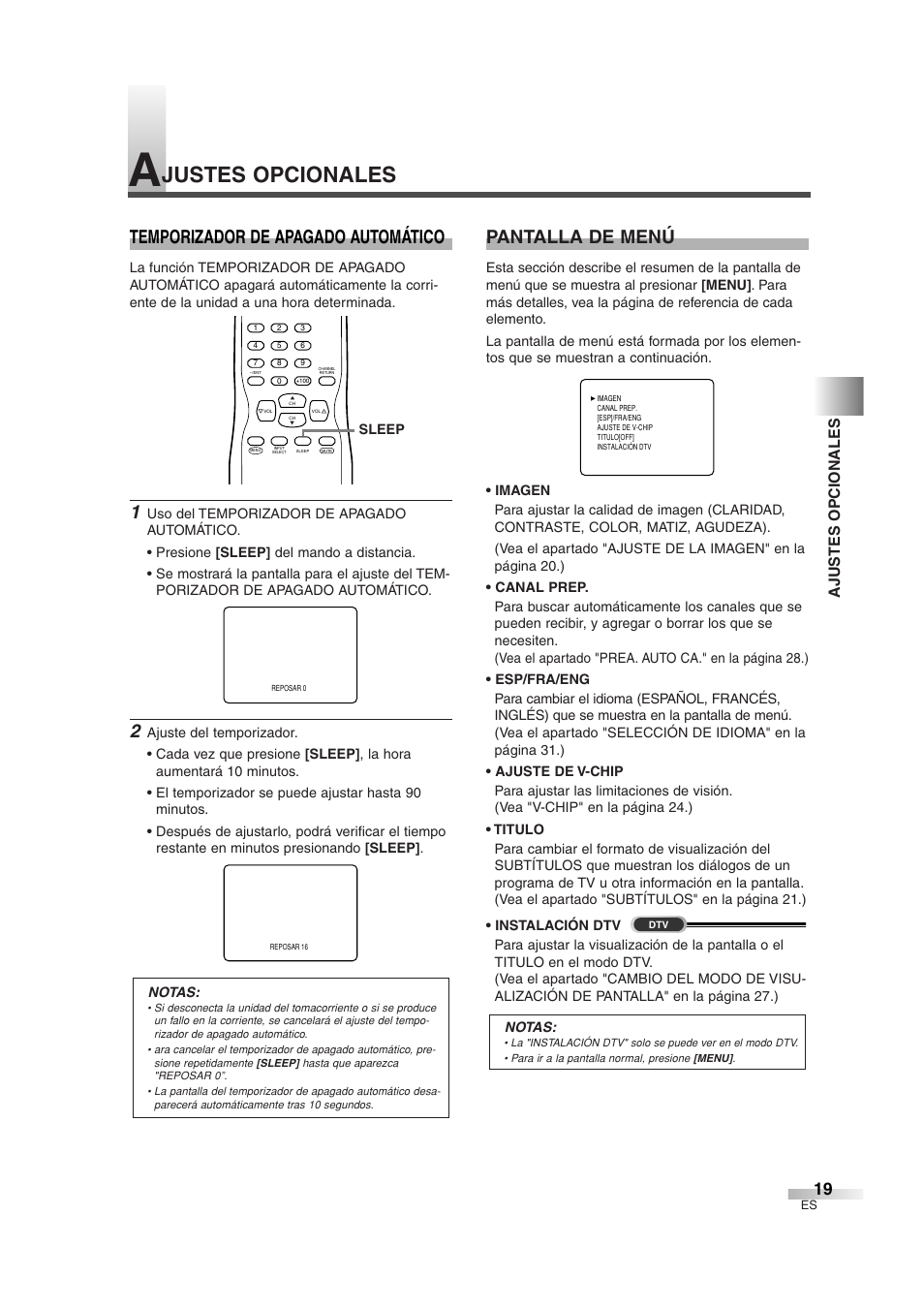 Justes opcionales, Temporizador de apagado automático, Pantalla de menú | Ajustes opcionales | Sylvania 6427GFG User Manual | Page 57 / 76