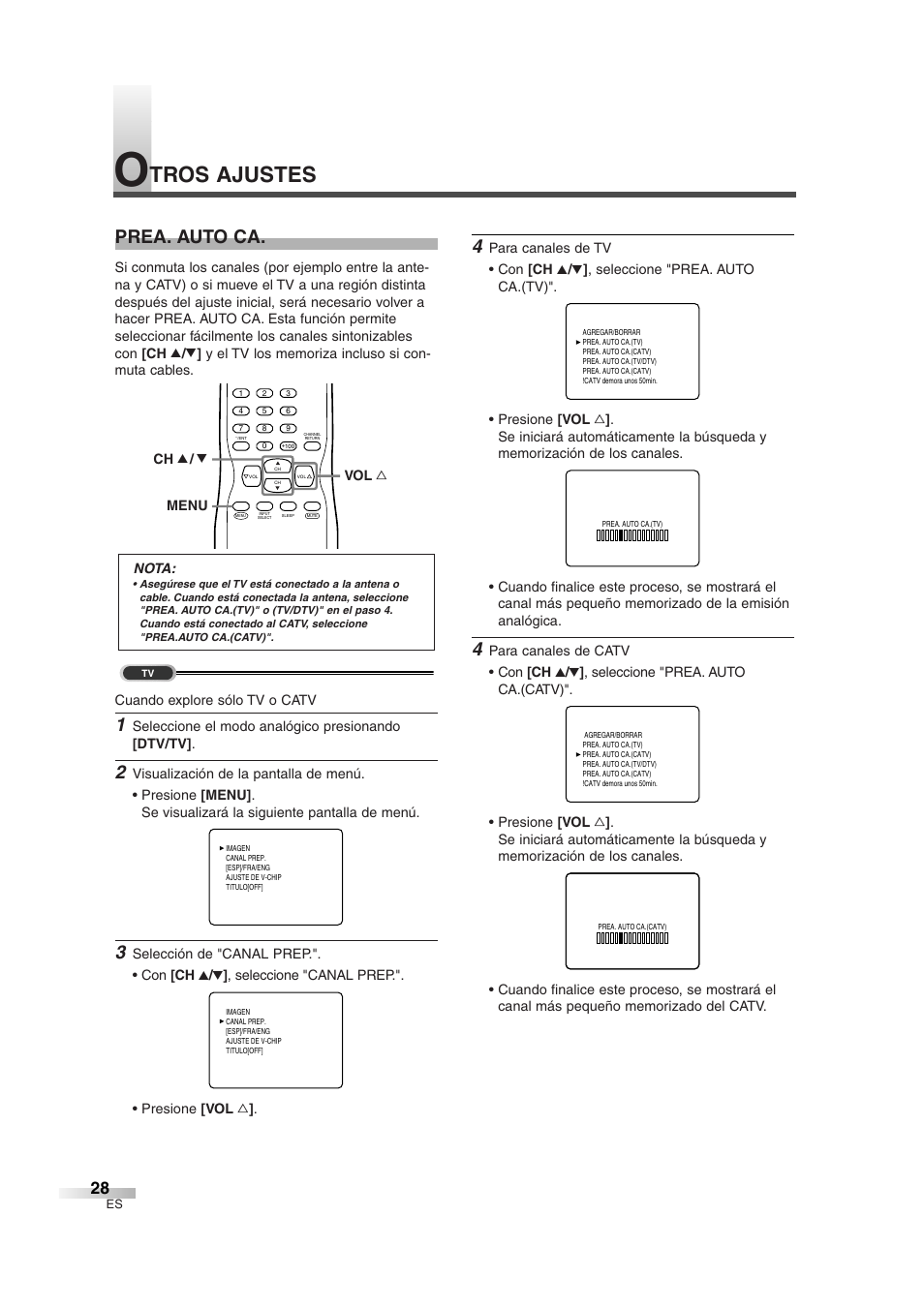 Tros ajustes, Prea. auto ca | Sylvania 6427GFG User Manual | Page 66 / 76