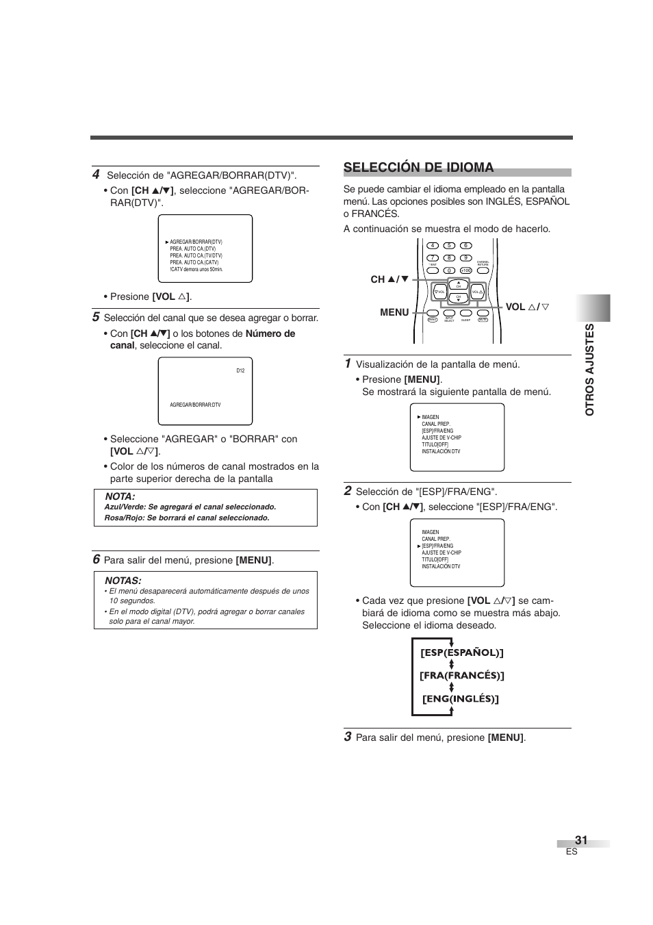 Selección de idioma, Ot r os ajustes | Sylvania 6427GFG User Manual | Page 69 / 76