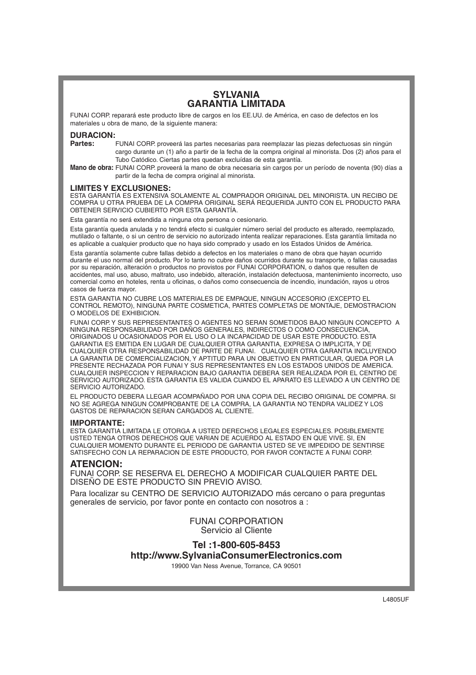 Sylvania garantia limitada, Atencion | Sylvania 6427GFG User Manual | Page 76 / 76