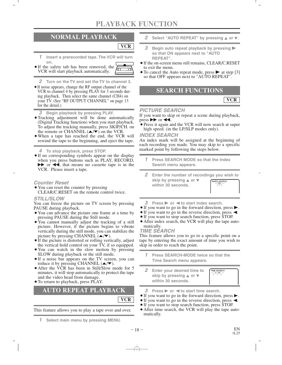 Playback function, Normal playback, Auto repeat playback | Search functions | Sylvania CDVC800D User Manual | Page 18 / 36