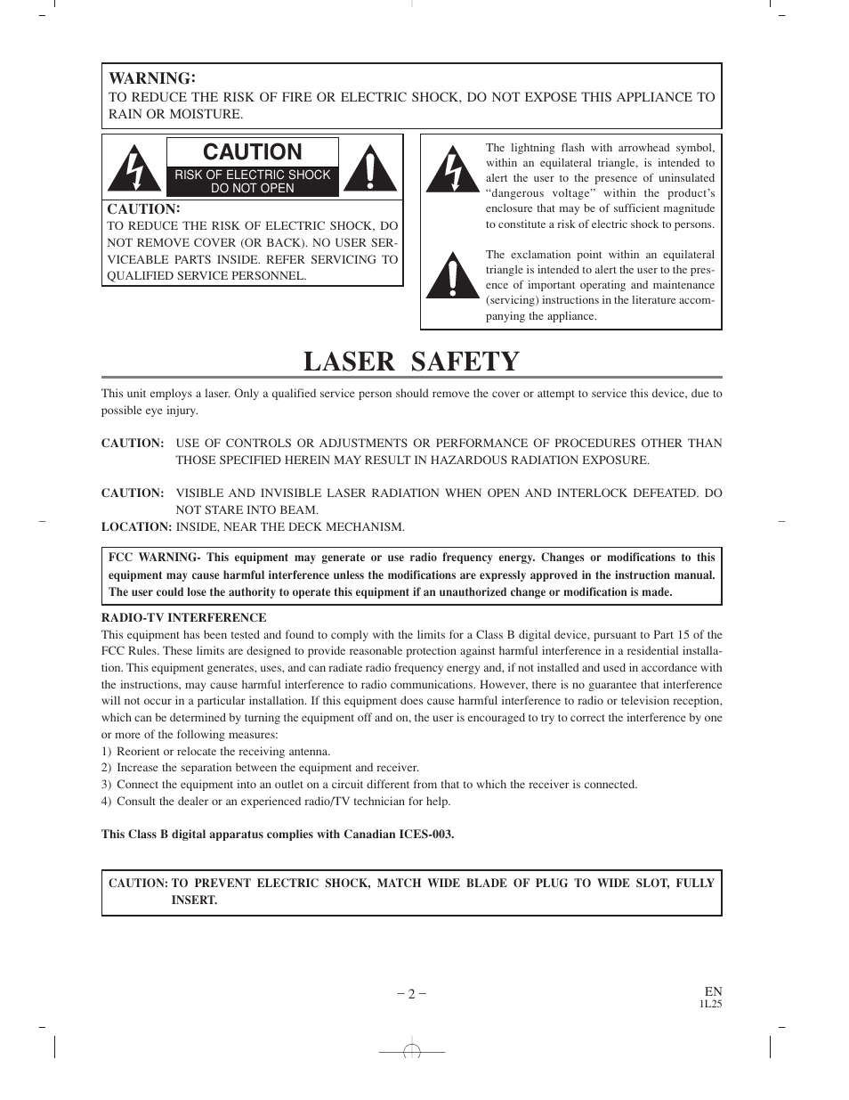 Laser safety, Caution | Sylvania CDVC800D User Manual | Page 2 / 36