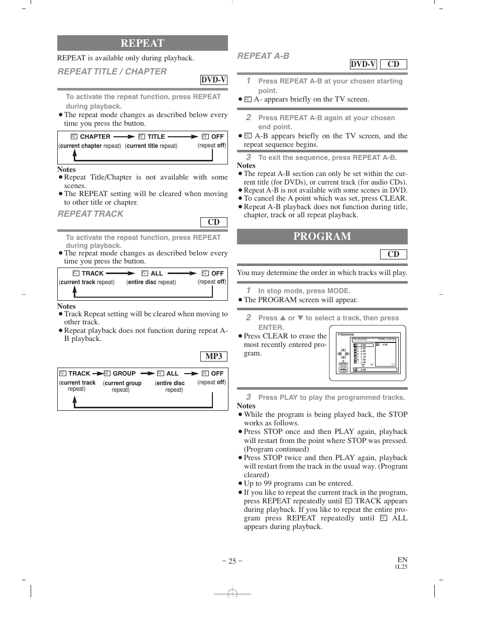 Repeat, Program | Sylvania CDVC800D User Manual | Page 25 / 36