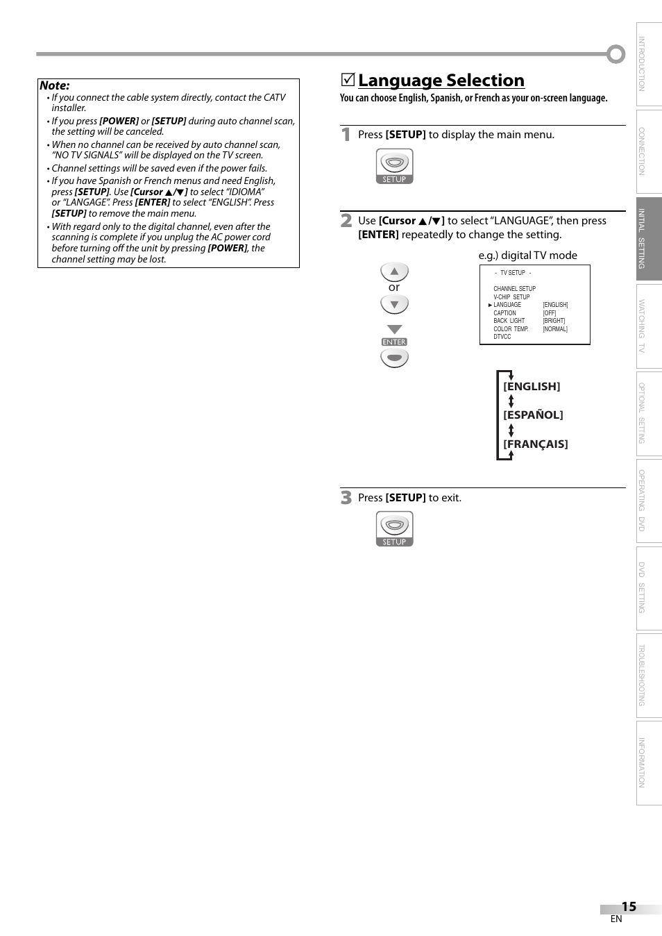 Language selection | Sylvania LD155SL8 User Manual | Page 15 / 48