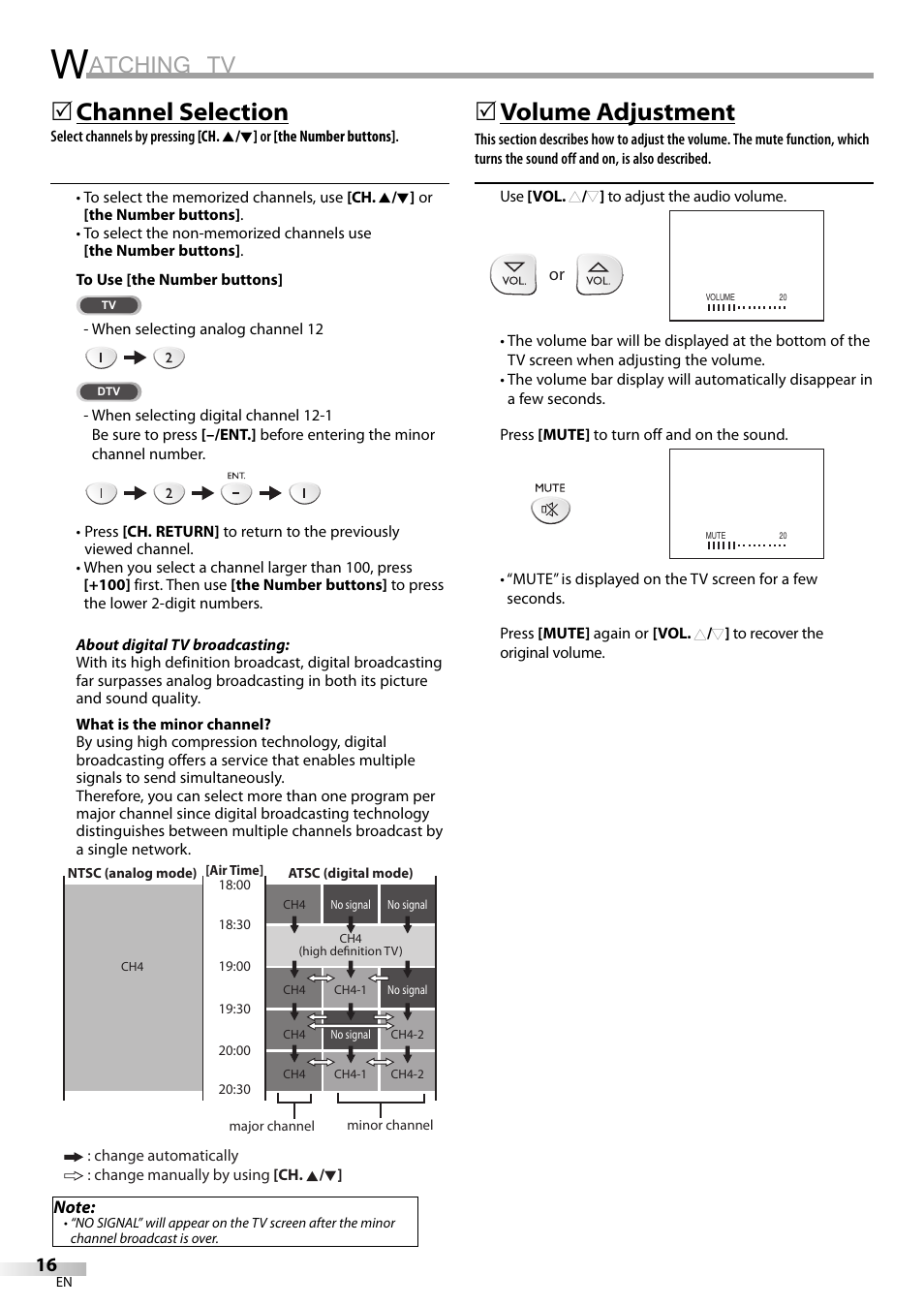 Atching tv, Channel selection, 5volume adjustment | Sylvania LD155SL8 User Manual | Page 16 / 48