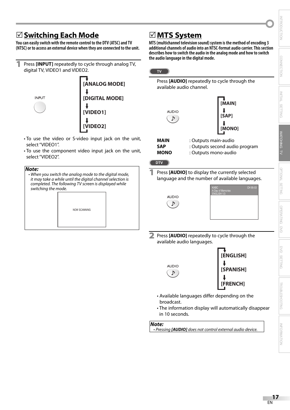 Switching each mode, 5mts system | Sylvania LD155SL8 User Manual | Page 17 / 48